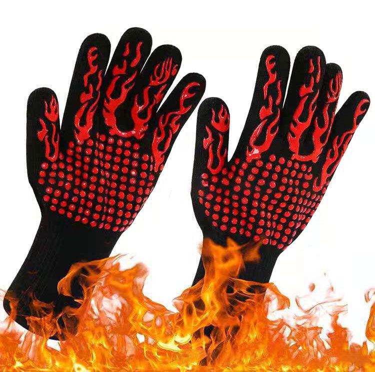 Hitzebeständige, schwer entflammbare rutschfeste Ofenhandschuhe für Küche, Grillen und Backen