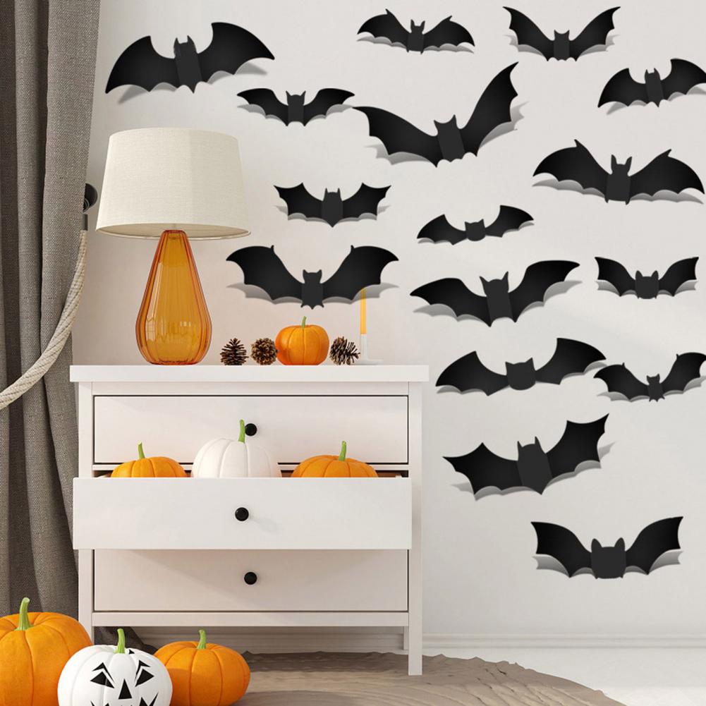 Kratzfeste Fledermaus-Aufkleber Fledermaus-Aufkleber Halloween LED Fledermaus Wandaufkleber Set 3D Dekorative Fensteraufkleber Hängend Leuchtend für Schlafzimmer