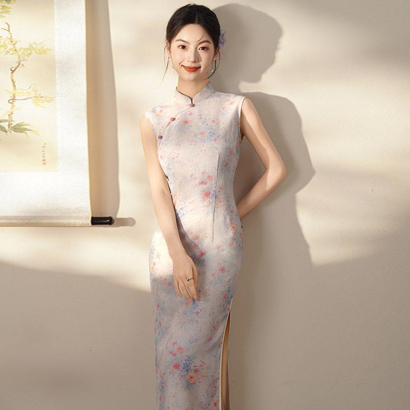 Kolsuz günlük ulusal tarz yeni Çin tarzı Suzhou uzun cheongsam geliştirilmiş genç 1011 yeni kadın yüksek kalite yaz