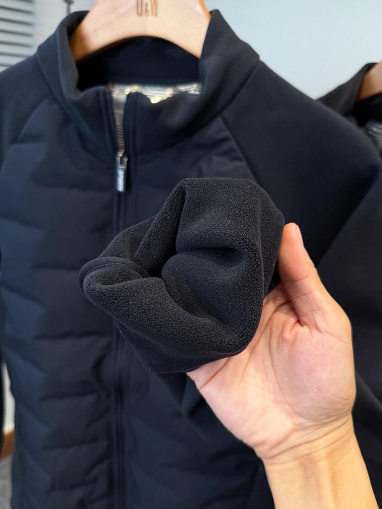 Men's Ribbed Cotton Padded Jacket - Warm Stand Collar for Autumn/Winter, Suitable for Mid-Age and Youth, Casual Versatile Layering.