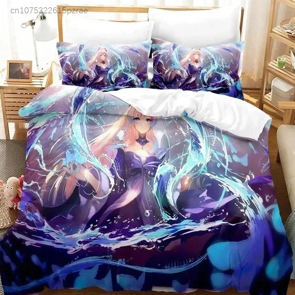 Anime Genshin Impact Sangonomiya Kokomi Bedding Set Printed With Pillowcase Bed Duvet Cover Soft Queen King Size Bedclothes Home