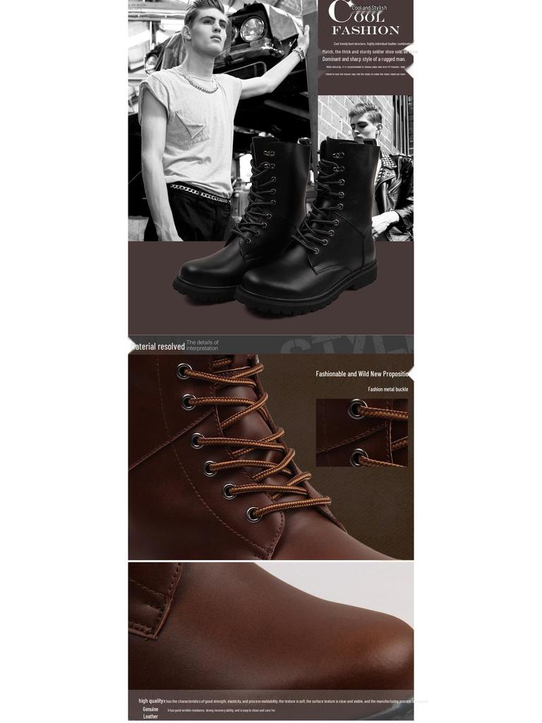 Spot Leder Militärstil High-Top Rutschfeste Fleecegefütterte Kampfstiefel - Leicht, Abriebfest und Warm zum Wandern und Arbeiten.