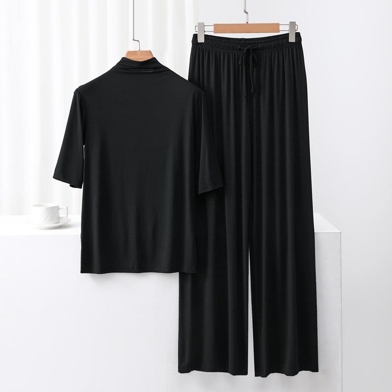 Nuovo Set Stagionale in Modal con Scollo Alto, Manica Media e Pantaloni a Gamba Larga - Moda Due Pezzi Larga, Casual e Comoda