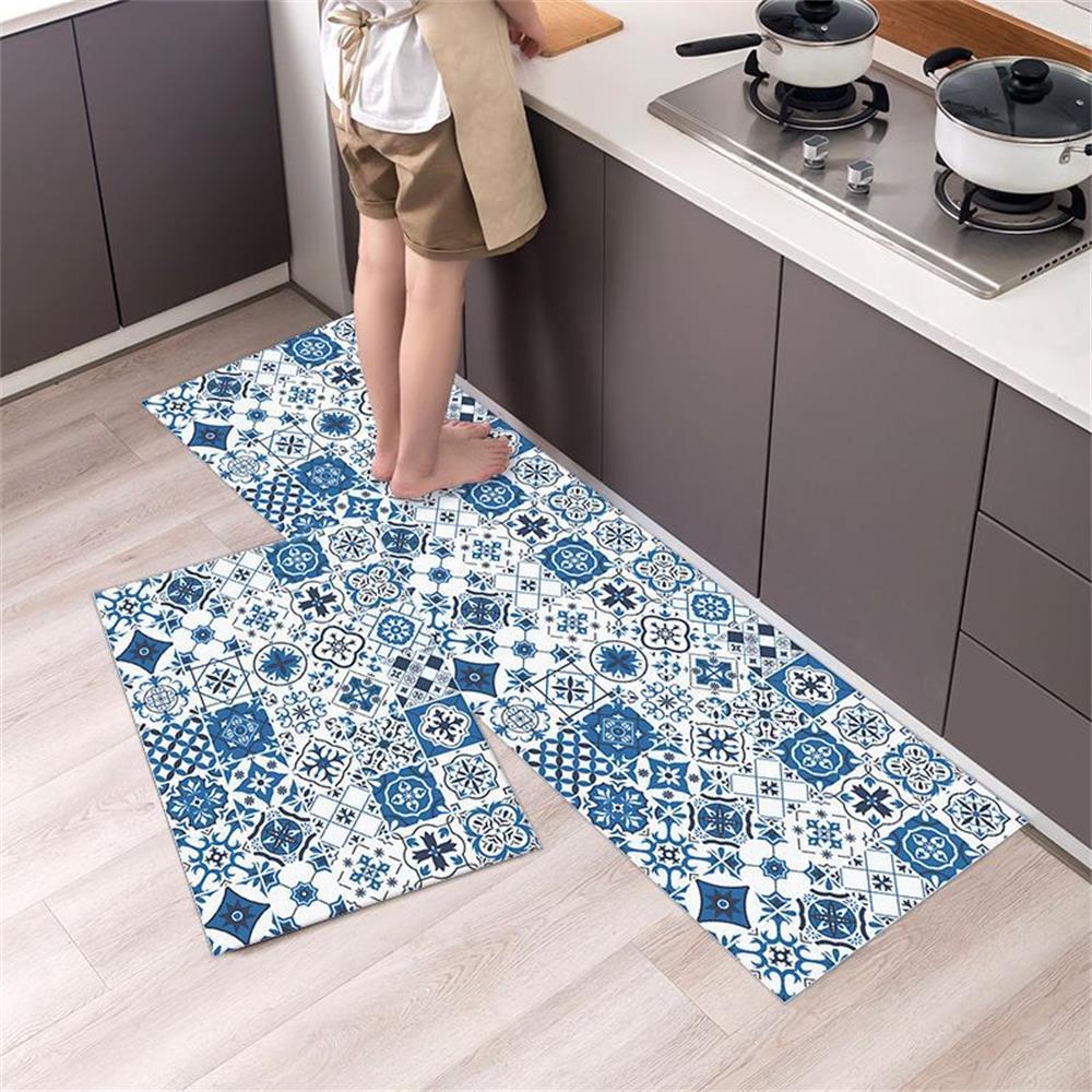 Black White Moroccan Pattern Kitchen Mat Non-Slip Machine Washable Rug Set for Home Decor Anti-Fatigue Floor Mats