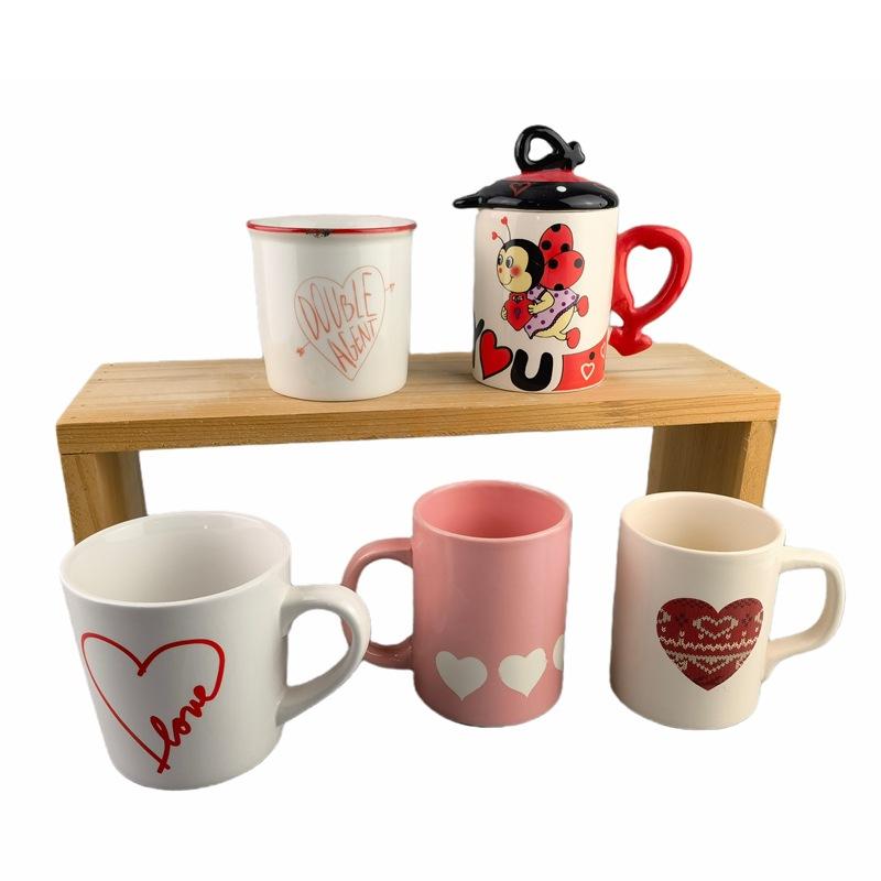 Ceramic Heart-shaped Pair of Mugs for Couples, Creative Cupid Valentine's Day Mug, Red Love Handle Coffee Cup