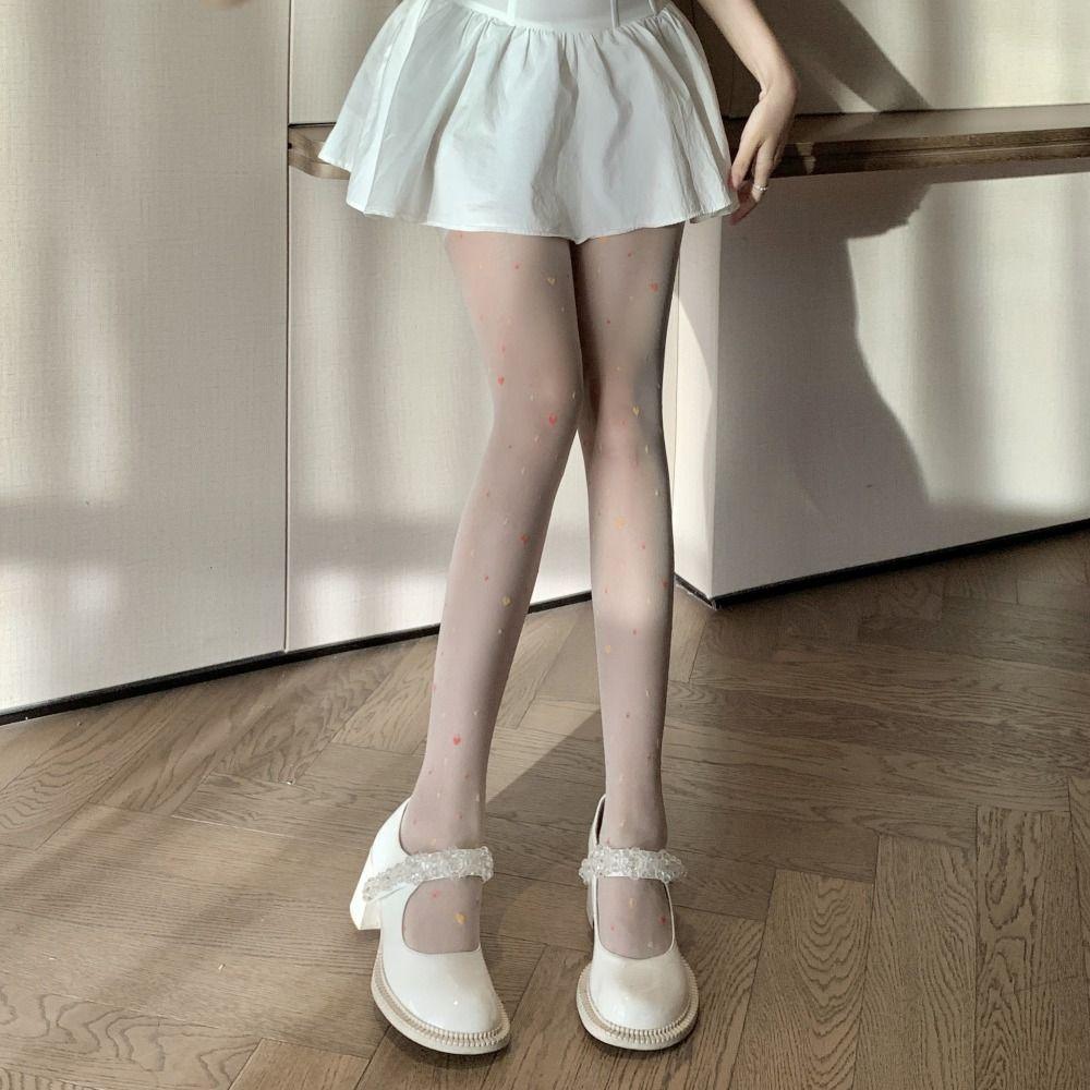 2Pcs Nylon Colorful Dot Stockings Transparent Leggings Women Sweet Heart Long Tights  Girl