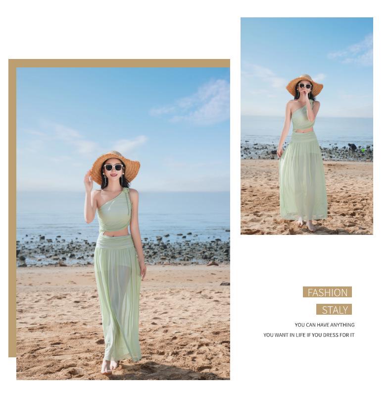 Luxury Red Off-Shoulder Thai Bikini with Long Skirt - Women's Sexy Resort Swimwear