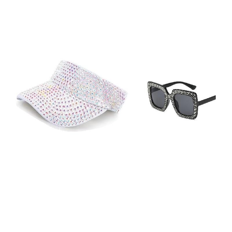 

Shiny Rhinestones Sport Sun Visor Adjustable Summer Cap for Women Golf Tennis Running,and Glitter Sunglasses Retro