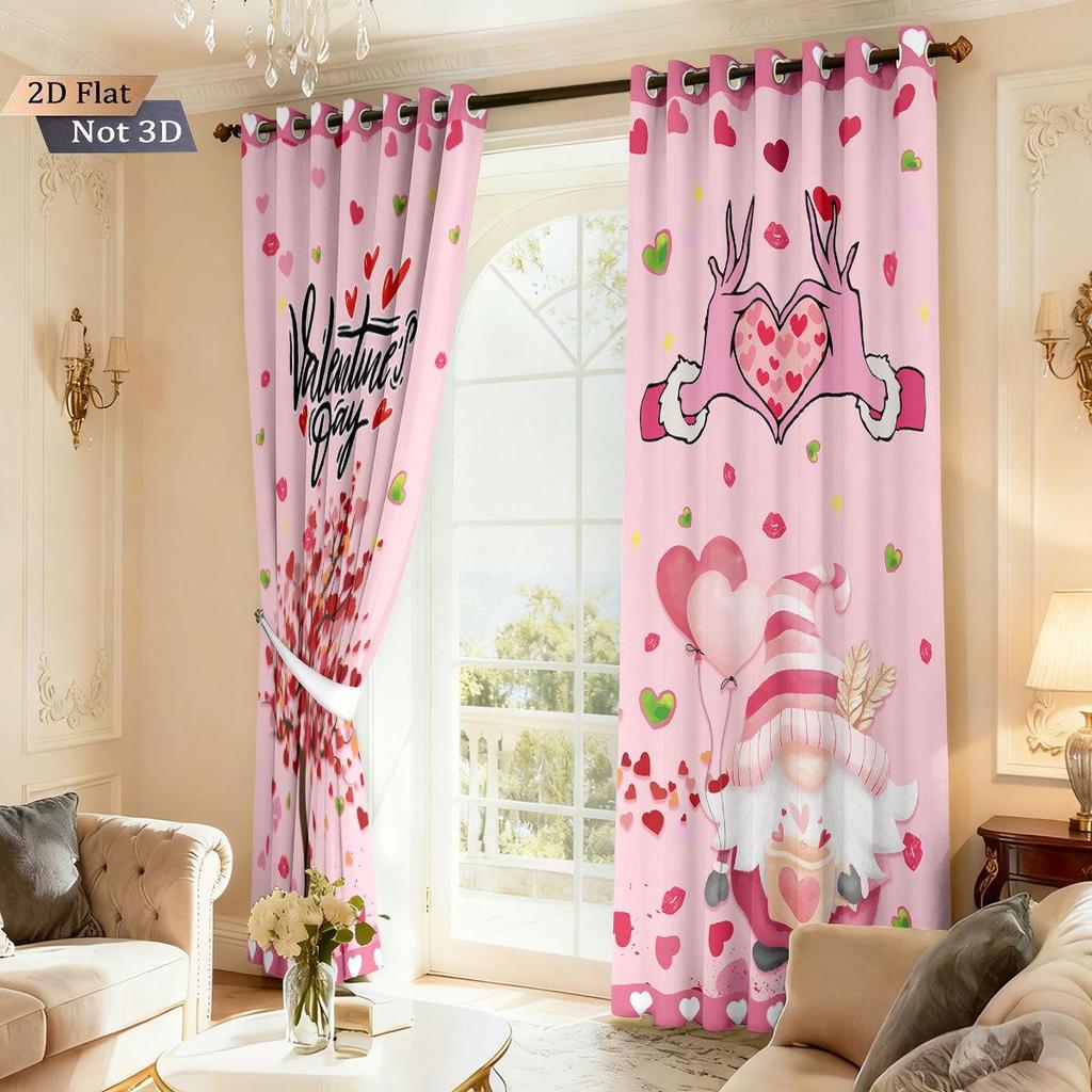 Valentine's Heart Digital Print Blackout Curtains, Customizable Polyester with High-Precision Sun Protection.