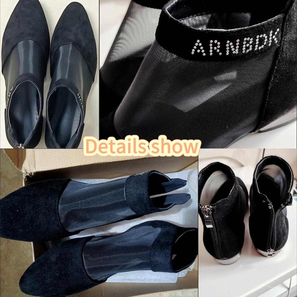 Mesh Boots Women's Spring and Summer New Low-heeled Thick-heeled Sandals High-heeled Hollow Shoes Large Size Zipper