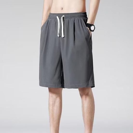 Men Shorts Elastic Waistband Drawstring Design Summer Sport Pants Ultra-Thin Ice Silk Fitness Short Pants