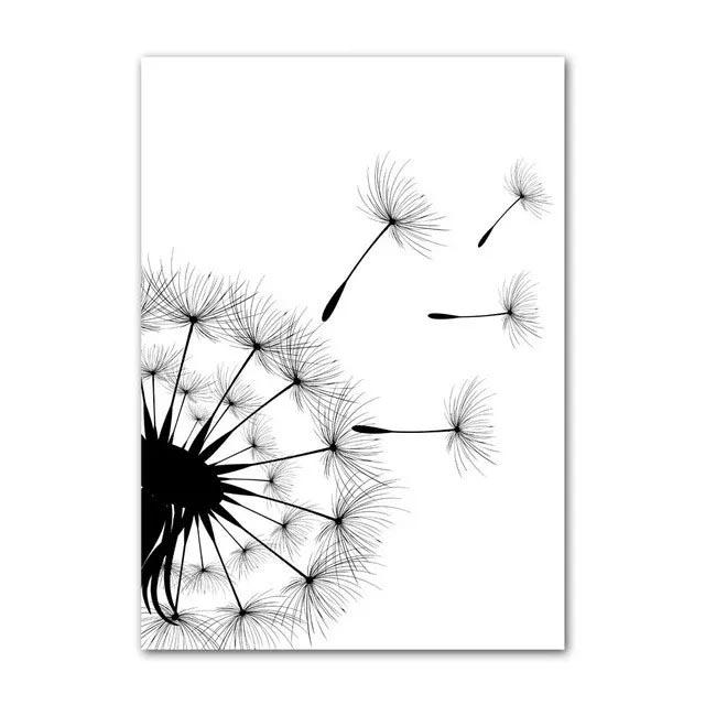 Black White Dandelion Blooming Flower Canvas Paintings Modern Minimalist Flower Plant Wall Art Poster Prints for Room Home Decor