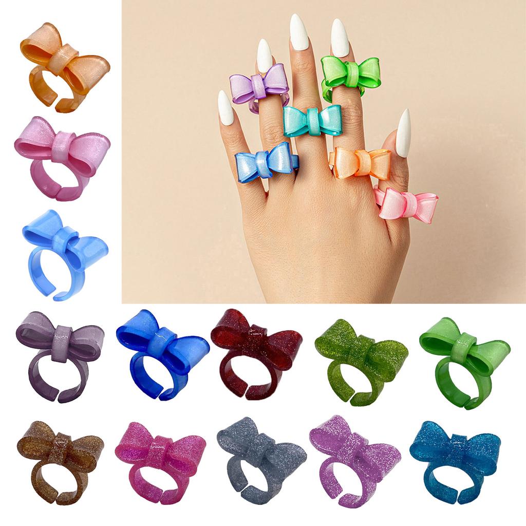 Colorful Bows Rings Resin Rings Cute Acrylic Rings Knuckles Stacking Rings Aesthetic Bowknot Finger Rings Plastic Rings