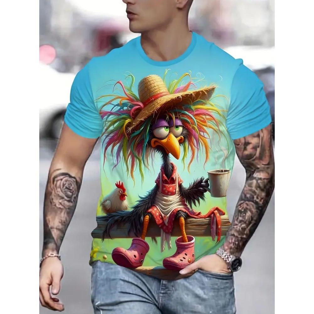 Men's 3D Pattern Activity T-shirt, Casual Micro Elastic Short Sleeved Round Neck T-shirt, Men's Clothing