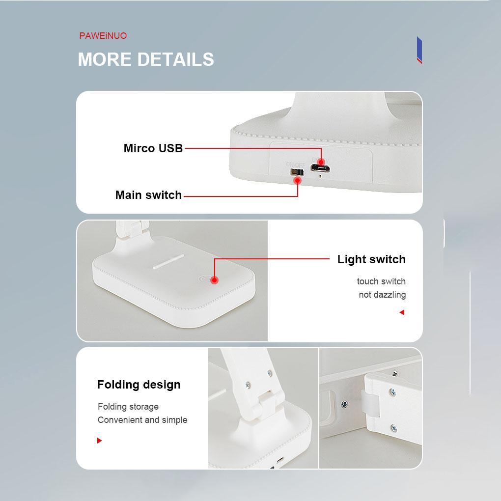 Folding Desk Lamp Student Reading Lamp USB Rechargeable Eye Protection Table Lamp Bedroom Light