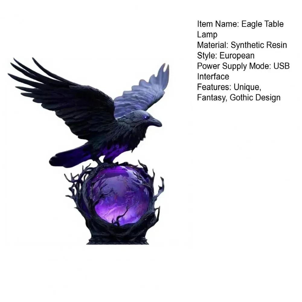 Mysterious Flying Crow Night Light with Glowing Purple Base - 3D Bird Sculpture & LED Orb for Gothic, Halloween & Home Decor