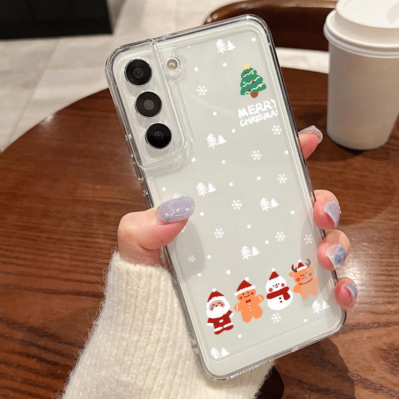 Merry Christmas Elk Santa Tree Pattern Clear Case For Samsung S24 Ultra S23 FE A55 A54 A34 A35 A52 Soft Silicone Shockproof Transparent Phone Cover