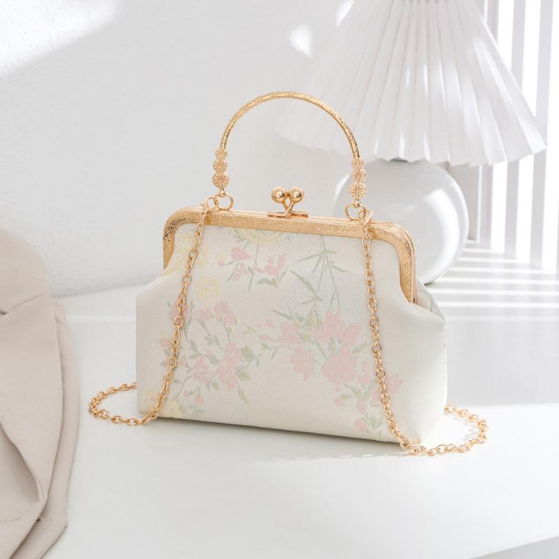 Silk Embroidered Hanfu Bag Summer Versatile Messenger Chain Dumpling Bag Floral Pattern Clutch Bag