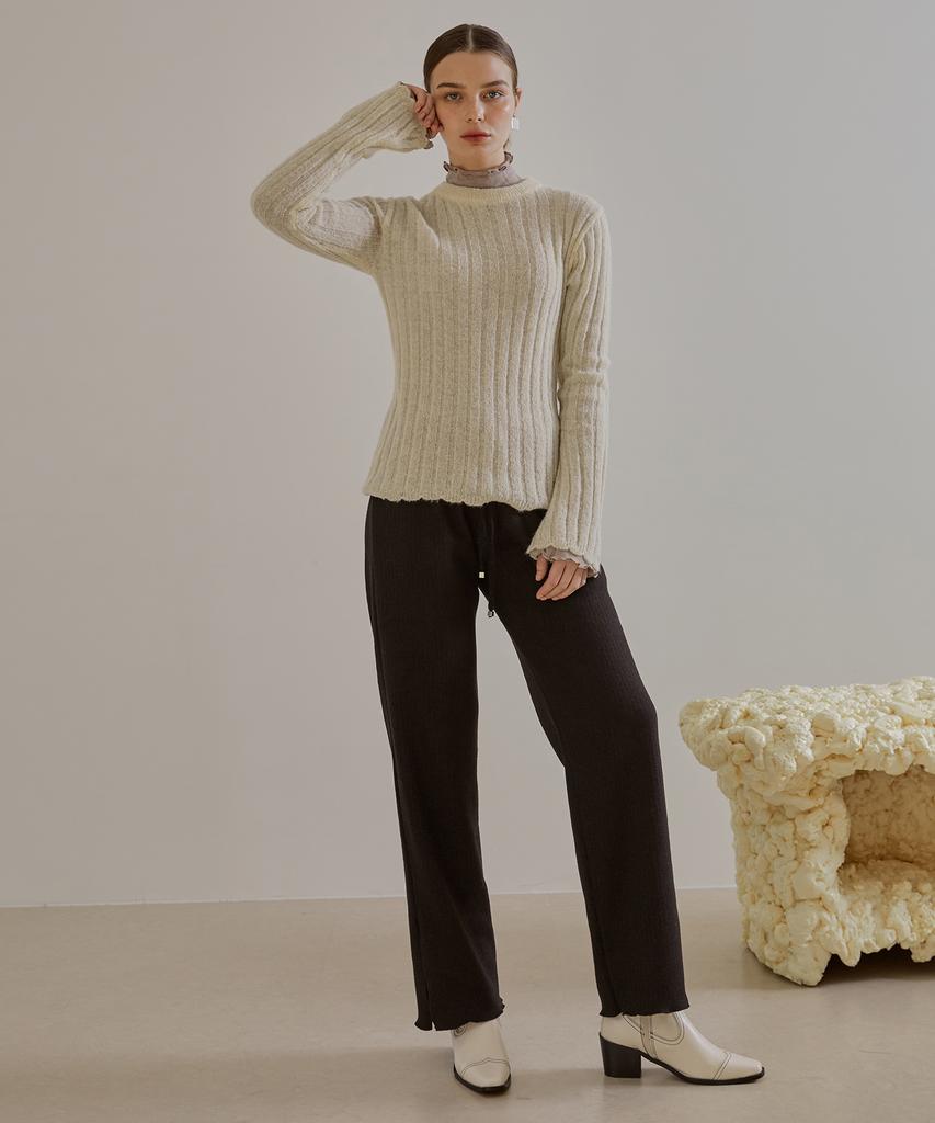 ETMON Scallop See-Through Knit Top Cream
