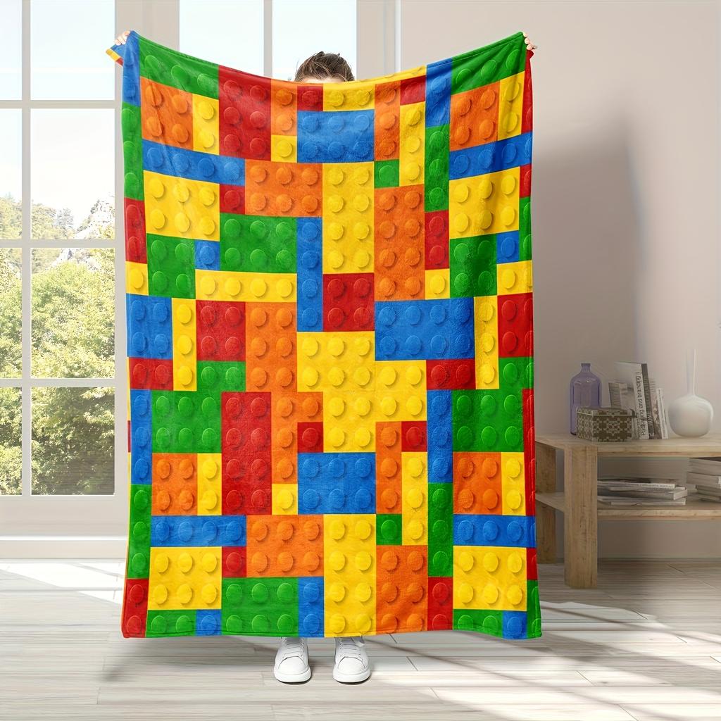 Bohemian Square Block Print Flannel Blanket - Tear-Resistant All-Season | Cozy | Couch/Office/Travel/Sofa