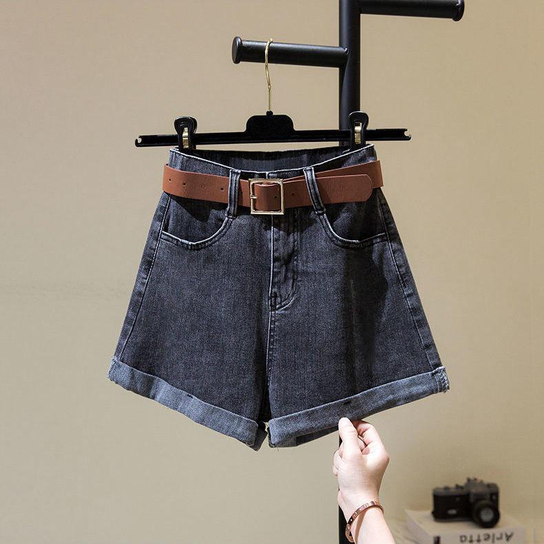 

Женские летние джинсовые шорты с высокой посадкой и свободного кроя: Корейский стиль, Высокий и стройнящий, А-силуэт с широкими штанинами и подвернутым краем. S черный серый