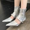 Eilyken Street Design Belt Buckle Hollow Out Women Ankle Boots Sandals Pointed Toe Thin Low Heels Ladies Shoes