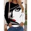 Ladies' Casual 3D Printed Striped Long Sleeved T-shirt - Round Neck Loose Fit