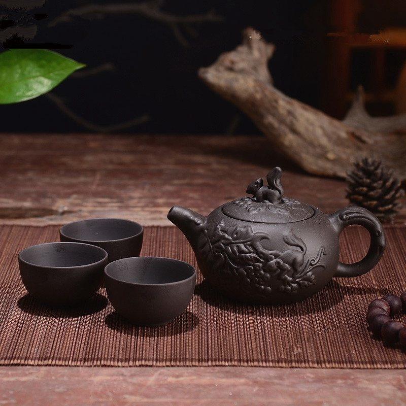 150ml Yixing Teapot Purple Clay Kung Fu Tea Set Handmade Dragon Elephant Squirrel Tea Pot With 3pcs Cup Set 50% off