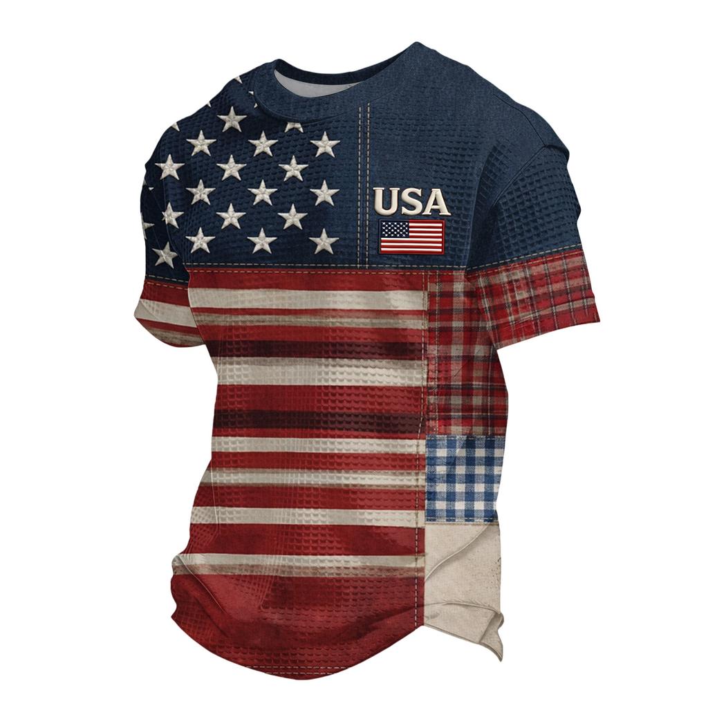Men's Loose And Casual Flag-print T-shirt, Short Sleeve Shirt