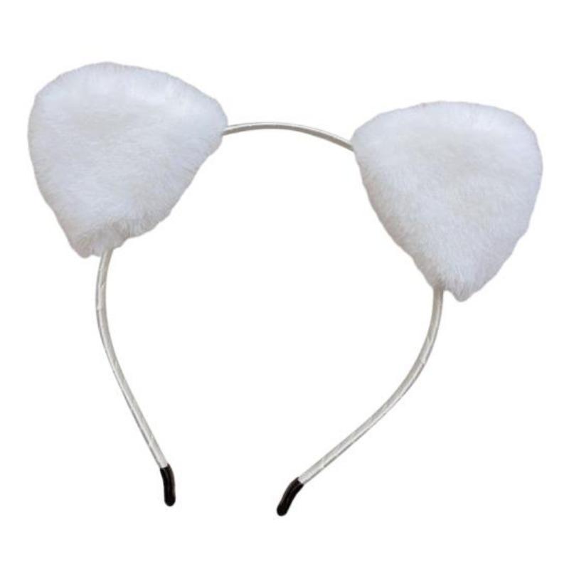 Women Hairband Soft Fluffy Plush Cartoon Kitty Ear Decor Elastic Narrow Brim Anti-slip Regular Fit Solid Color Head Decoration Hair Hoop