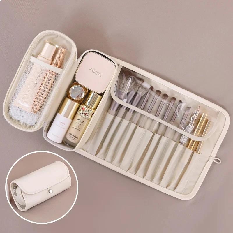 Travel Waterproof Makeup Brush Bag Large Capacity Dust-proof Cosmetic Storage Bag Detachable Folding Toiletries Bag for Women
