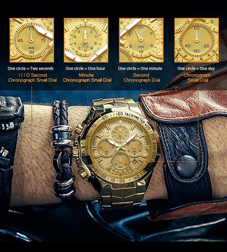 WWOOR Wò Ài 8868 Men's Trendy Luminous Steel Band Waterproof Quartz Sports Watch