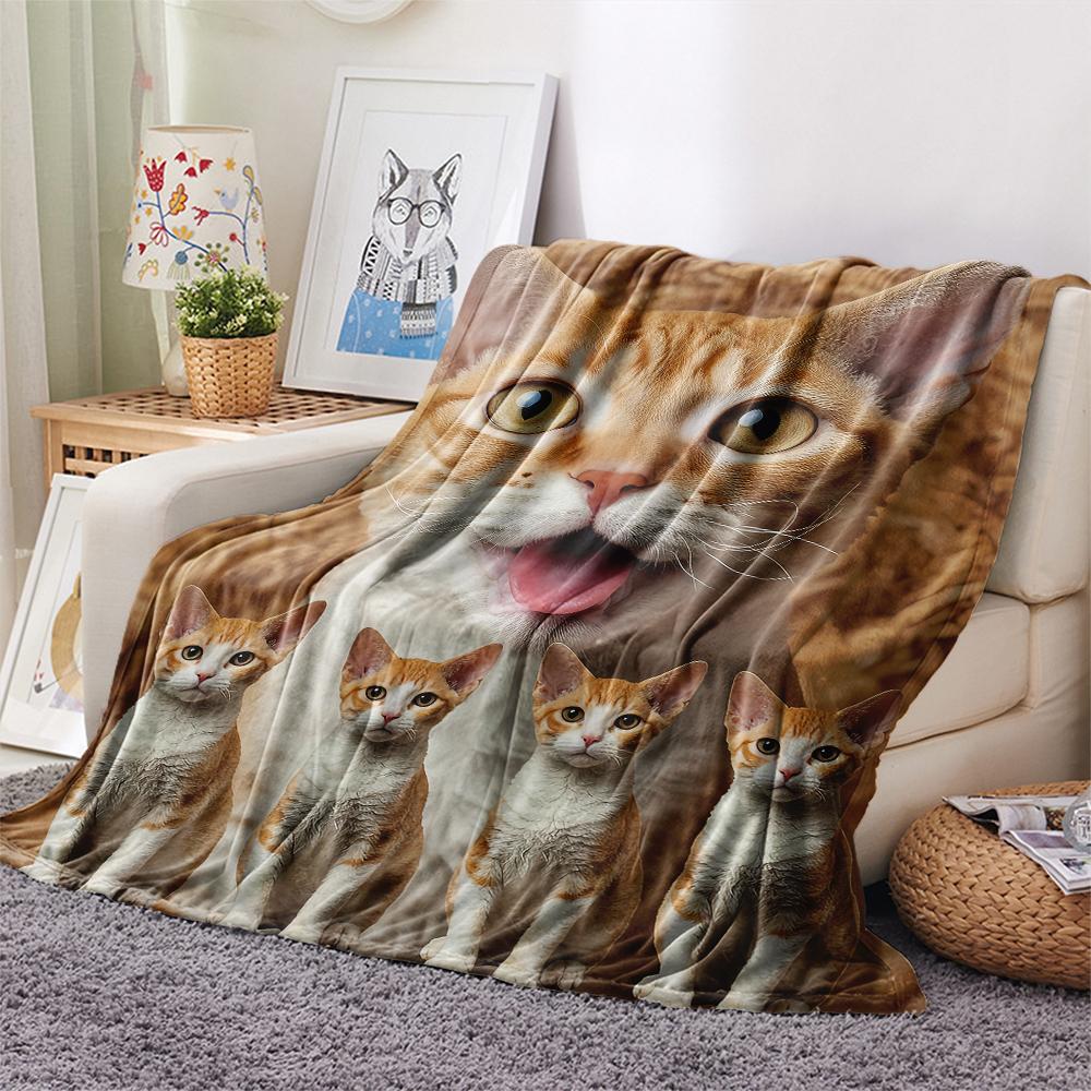 1Pc Cute Yellow Cat Print Flannel Blanket, High quality Comfortable for All Seasons, Home Decor, Warmth and Comfort, Perfect for Gifts