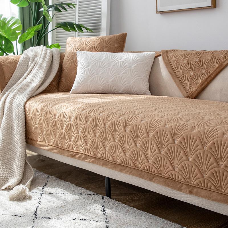 Four Seasons Universal Non-Slip Winter Plush Thickened Solid Color Sofa Cushion Nordic Simple Sofa Cover Slipcover