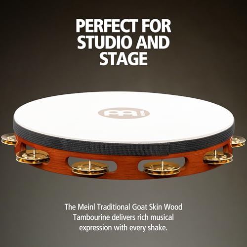 MEINL Percussion Traditional Goat-Skin Wood Tambourine with Brass Jingles, 1-Row, TAH1B-AB