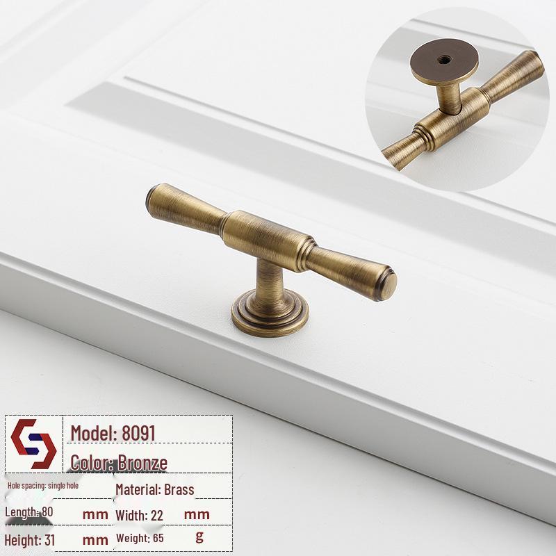 Vintage Brass Handle for Wardrobes, Cabinets, Drawers, and French Doors - Single Hole Light Luxury Style Furniture Hardware