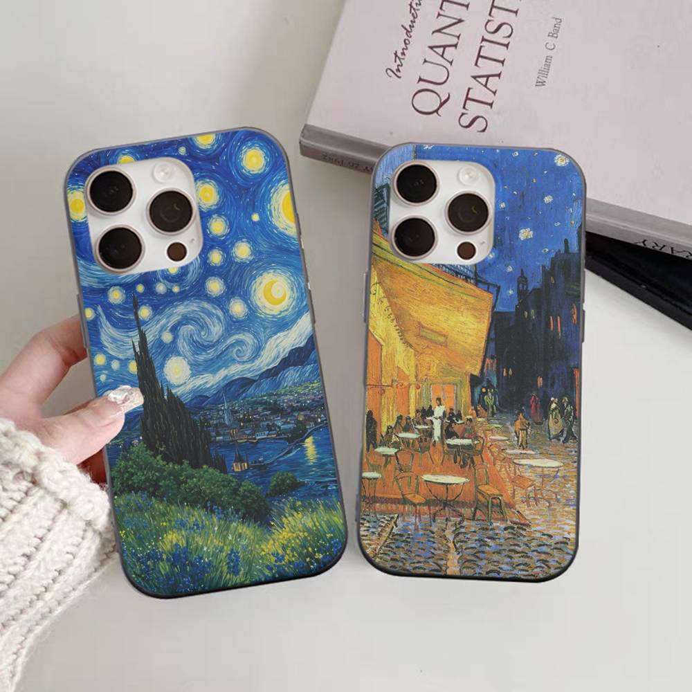 Art Vincent Van Gogh Phone Case For iPhone 16 15 17 Pro 11 12 13 14 Pro Max Plus Soft Ripple Silicone Cover Shell