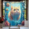 Funny Ocean Cat Shower Curtain Cute Orange Kitten Swimming and Fish in Sea Underwater World Coral Animal Lovely Pets Curtain