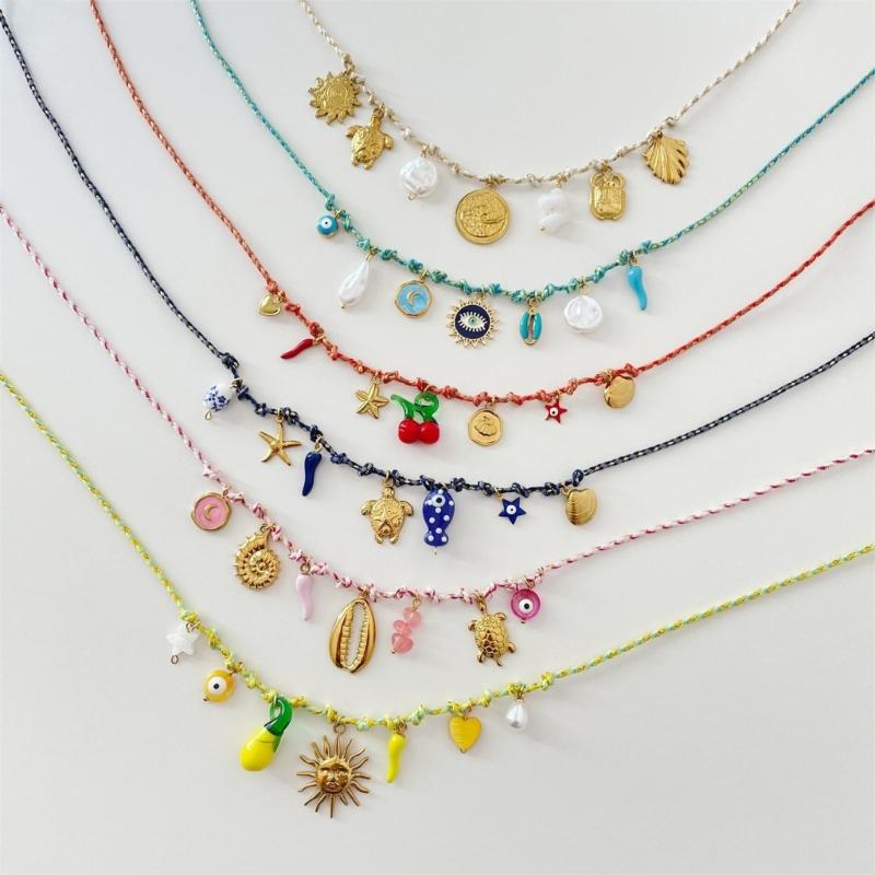 Collana intrecciata Collana corda in acciaio inossidabile Collana con ciondolo a charm Collana regolabile Adatta per l'uso quotidiano