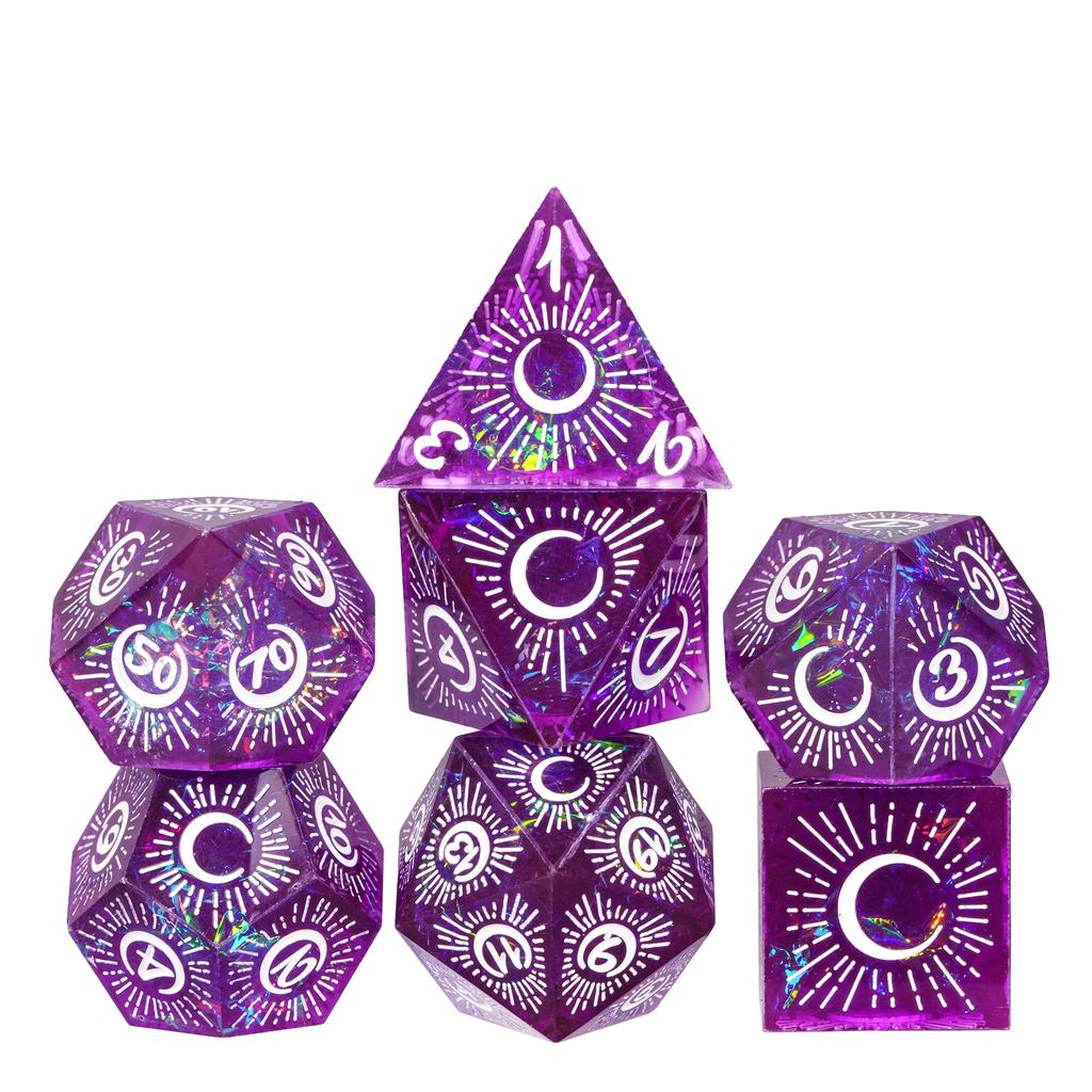 Cusdie Sharp Edges Dice DND Patterned D&D Dice Board Games 7 Handcrafted Polyhedral Dice Set for Role Playing Game Pathfinder