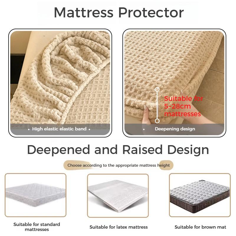 Solid Waffle Texture Fleece Fitted Sheet Autumn Winter Warm Mattress Protector Single Double Size Soft Bed Sheet with Pillowcase