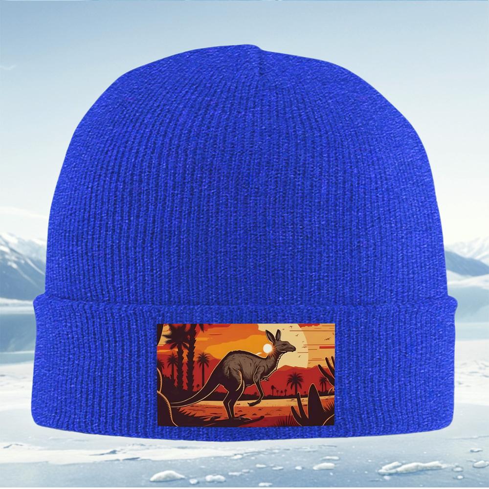 Sunset kangaroo palm trees desert Men Women Unisex Knitted Hat Beanie Pullover Cap Winter Thermal Warm Christmas Outdoor Cycling