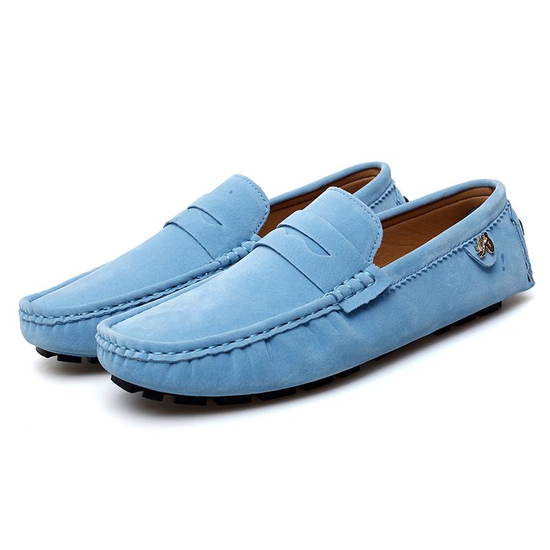 Bequeme Slipper-Fahrschuhe Klassische Wildleder Herren-Loafer Weiche Sohle Herren-Mokassins Handgefertigt Farbe Kleid Ballerinas 48 himmelblaue