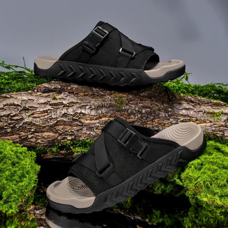 Fashion Comfortable Slip On Mens Half Drag Beach Cool Slippers Men's Office Flats Mesh Cloth Walking Shoes Non-Slip Casual Man Sh