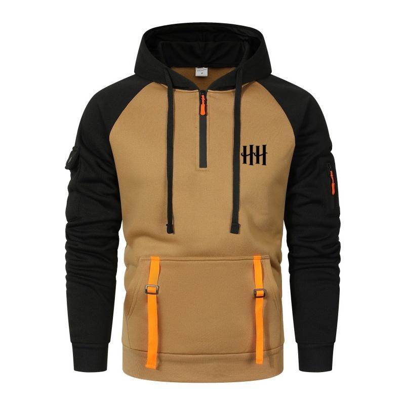 Autumn and winter men's casual long-sleeved printed hoodie, zipper drawstring printed pocket sweatshirt pullovers for men