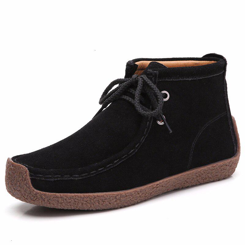 Women Cow Suede Leather Boots Warm Comfort Soft Flat Shoes Lace Up Ladies Martin Short Boots