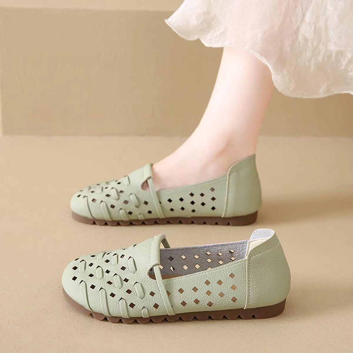 

Женские балетки 2025 новая летняя модель с юбкой полые дышащие туфли для мамы на одном педале повседневные туфли Doudou 40 зелёный