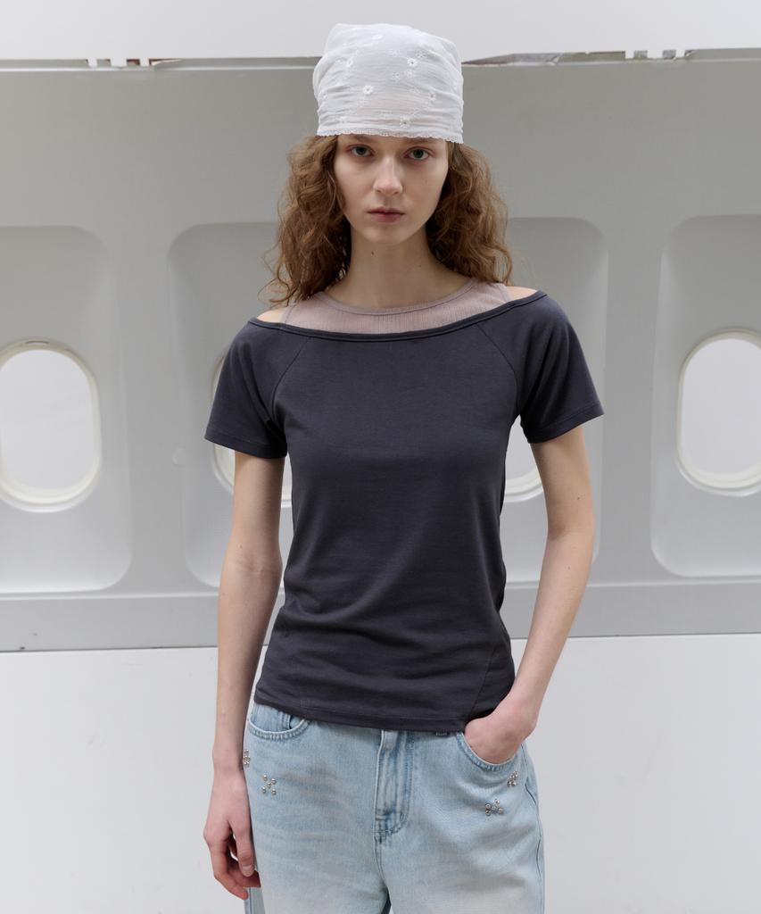 Toabe Double Layered Boat Neck T-Shirt (Charcoal)