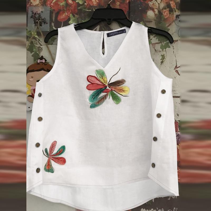 

ZANZEA Женские летние майки без рукавов с V-образным вырезом и цветочным принтом S