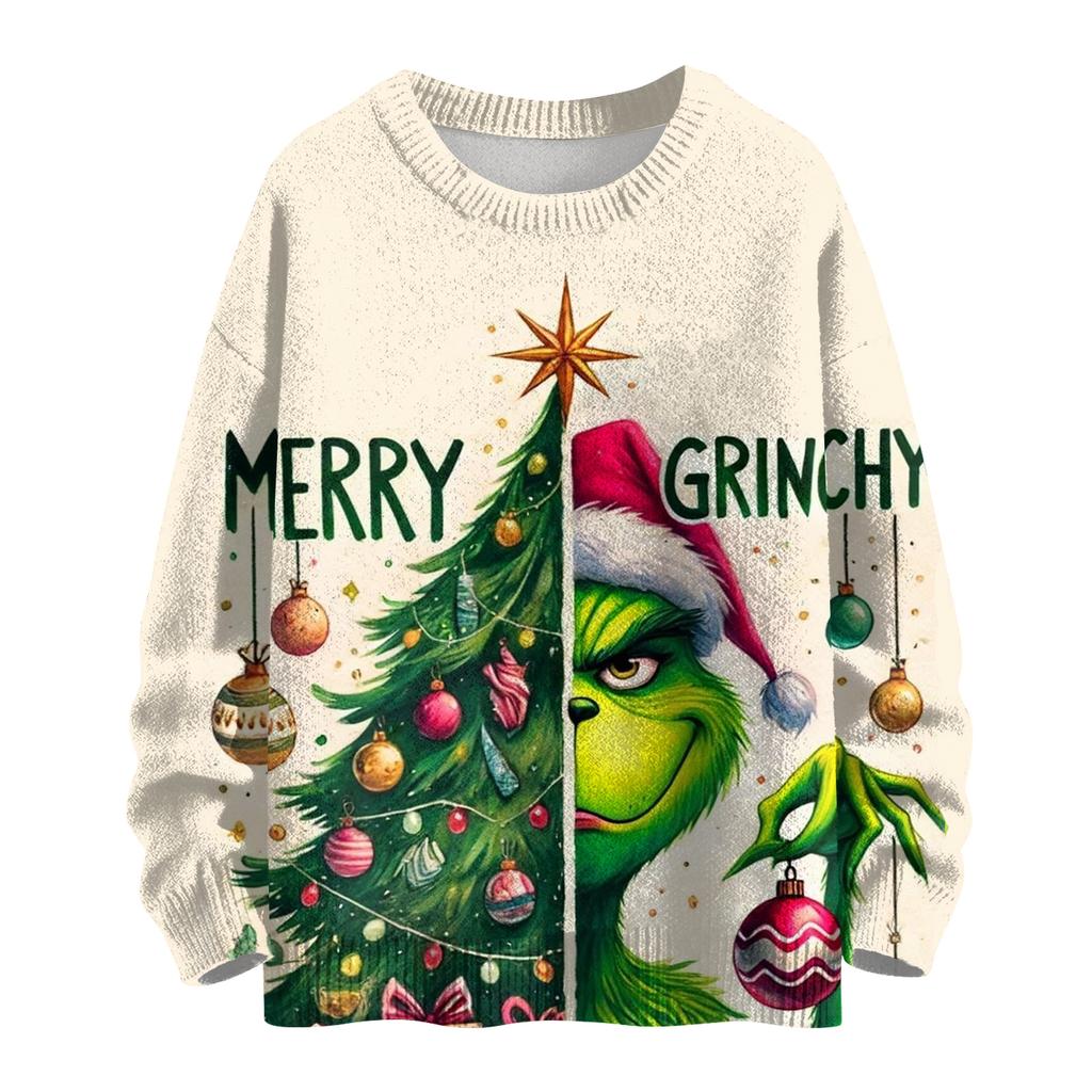 Ladies' Fashionable Casual Long Sleeved Christmas Cute Printed Round Neck Knitted Yarn
